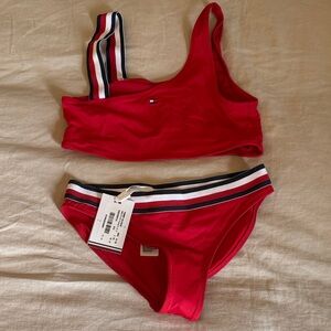 Tommy Hilfiger Red Bikini with Signature Stripe Trim